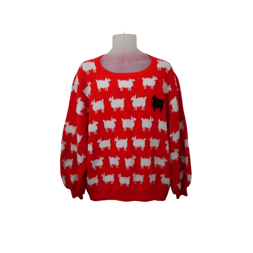 Vintage Princess Diana Black Sheep Hand Knit Sweater Red 60" Chest McCalls Pattn